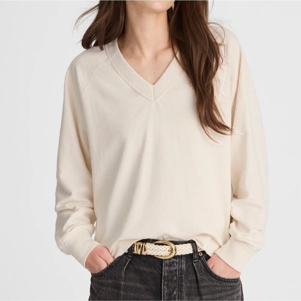 Madewell Cream V-Neck Lightweight Sweatshirt